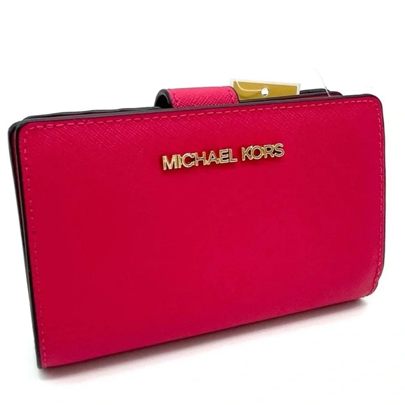 Michael Kors Medium Bifold Zip Chain Wallet Electric Pink (NWT) - Picture 1 of 9